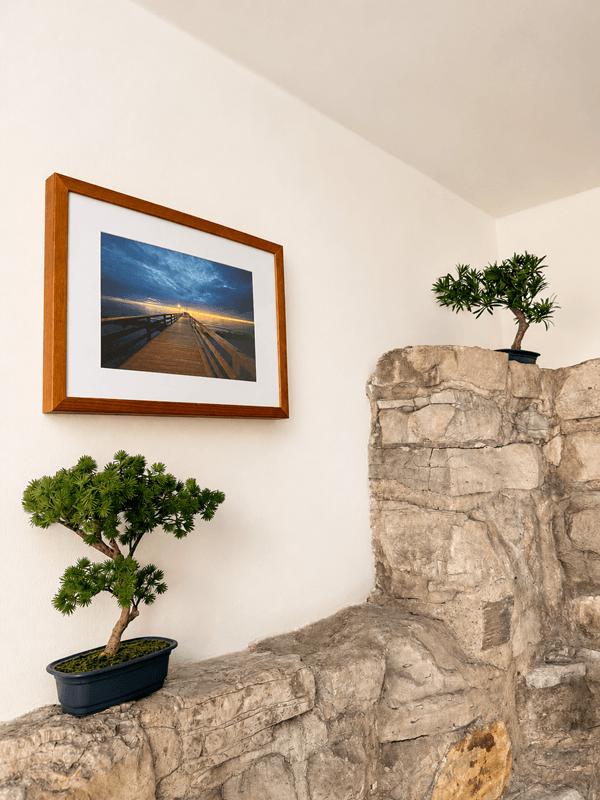 Natural stone wall with a picture