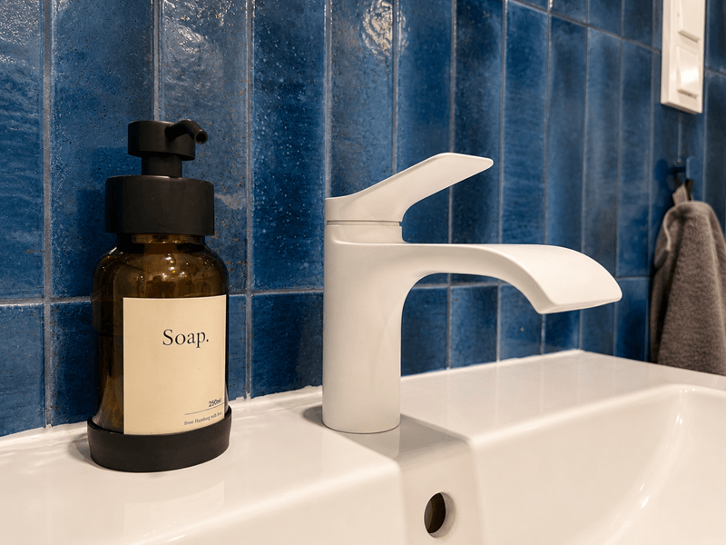 Basin with soap dispenser